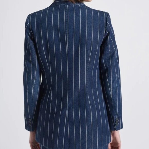 Current Elliott Blue Indigo Denim White Stripe Blazer 1 - Picture 3 of 12